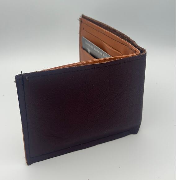 Minimalist Handmade Oaxaca Leather Wallet Burgundy Wine Bifold - Picture 3 of 13
